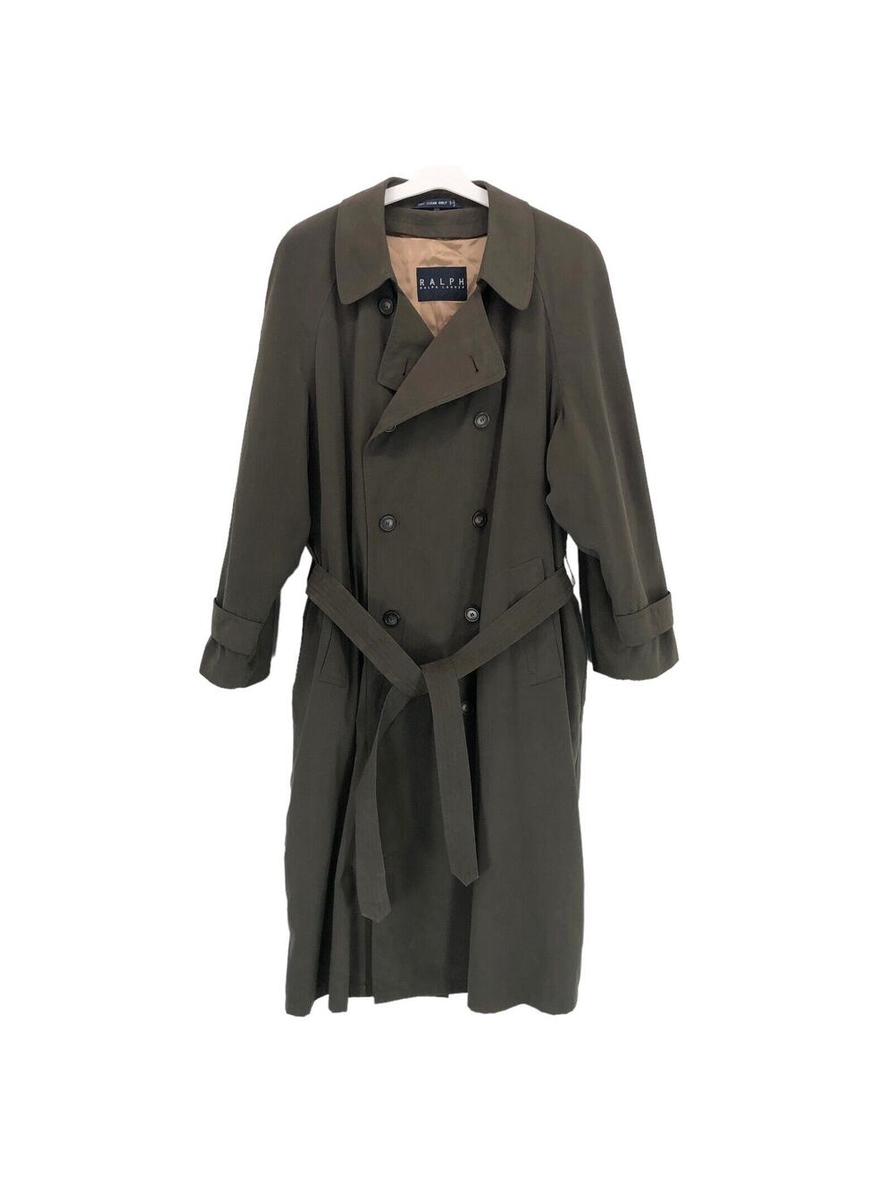 Ralph Ralph Lauren Mens Trench Coat 46 R Wool Blnd Removable Zip Out Liner Green